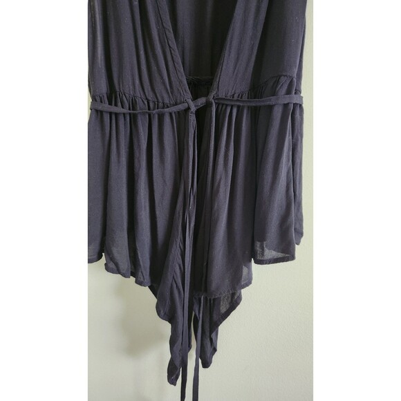 Free People  Vest Black Tie-Waist Open Front V-Neck Shark Hem Top Sz P/xs - Picture 2 of 4